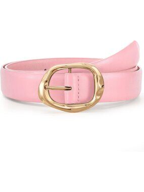 Women's Pink Faux Leather Casual Waist Stylish Fashion Belt with Gold Buckle